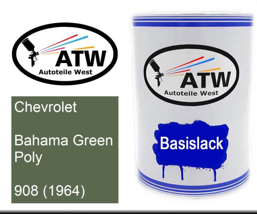 Chevrolet, Bahama Green Poly, 908 (1964): 500ml Lackdose, von ATW Autoteile West.